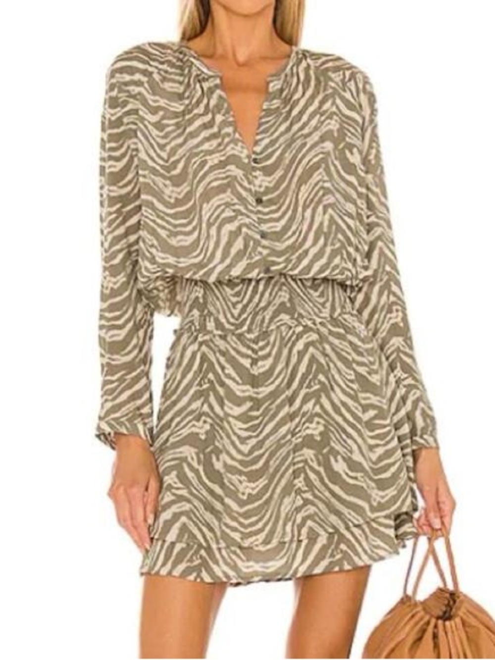 Rails Jasmine Mini Dress Safari Olive Ivory Smocked M
